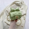 Mint green quilted mini crossbody bag with a large bow and gold chain for girls - Green