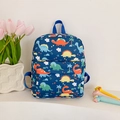Blue kids backpack featuring colorful dinosaur prints and adjustable shoulder straps - Blue Dinosaur