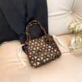 Handmade dark brown wooden bead handbag with a white drawstring inner pouch for girls - Walnut Color