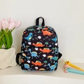 Kids' black backpack with colorful dinosaur prints and front zipper pocket - Black Dinosaur