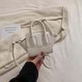 Mini borsa bianca da ragazza in pelle sintetica con manico superiore e tracolla sottile - Bianco