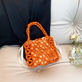Handmade orange beaded handbag with white satin drawstring lining for girls - Orange
