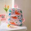 Pink cartoon dinosaur toddler backpack with multi-pocket canvas design for kids - Pink Dinosaur