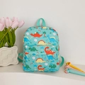 Cartoon dinosaur print kids backpack in mint green with adjustable straps - Green Dinosaur