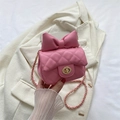 Roze mini crossbody tas voor meisjes met gewatteerd design en grote decoratieve strik - Roze