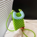 Bolso de cuentas verdes para niñas con asa azul en contraste y correa de cadena larga - Verde