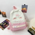 Mochila ligera rosa y blanca para niños con orejas de conejo y bordado Keep Smiling - Grande / Rosa