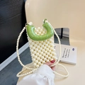 Bolso mini de cuentas crema para niñas con asa verde brillante y correa larga ajustable - Blanco Roto