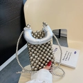 Mini borsa a tracolla argentata con perline per bambine e manico metallico lucido - Argento
