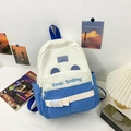 Blue and white canvas kids backpack with cat ears and Keep Smiling embroidery - Large / Blue