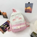 Pink and white canvas kids backpack with cute animal ears and Keep Smiling embroidery - Small / Pink