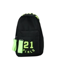 Kids black sports chest bag with neon green '21' print and adjustable strap - Large / Black