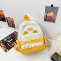 Yellow and white school backpack for boys featuring cute cat ears and smiling embroidery - Small / Yellow