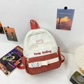 Kids mini canvas backpack with bear ears in brick red and white color blocking - Small / Orange