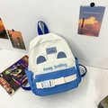 Blue and white school backpack with cute cat ears and happy day embroidery for boys - Small / Blue