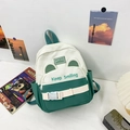 Lightweight canvas school backpack for boys in off-white and green with ears - Small / Green