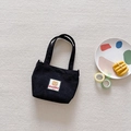 Mini sac cabas en velours côtelé noir avec écusson ours et texture rayée pour filles - Noir