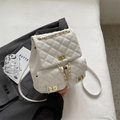 Chic white quilted PU leather backpack with gold hardware and woven chain straps - White