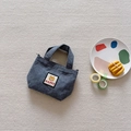 Sac bandoulière enfant en velours côtelé bleu foncé avec écusson ours mignon - Gris