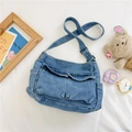 Sac bandoulière en denim bleu pour enfants avec plusieurs poches et bandoulière - Bleu clair