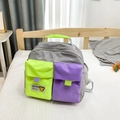Kids lightweight canvas backpack in contrast dark grey, lime green and purple design - Gray