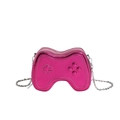 Fuchsia game controller shaped crossbody bag with metallic finish and silver chain strap - Rose Red