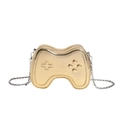 Creative game controller crossbody bag in metallic gold finish with silver chain strap - Gold