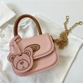 Pink cartoon bear mini handbag for girls with brown handle and golden chain strap - Pink