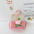 Mochila infantil de lona rosa y beige con colgante de melocotón y estampado de letras - Rosa sin Colgante