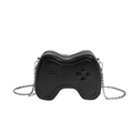 Glossy black game controller shaped crossbody bag with silver metal chain strap - Black