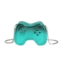 Creative game controller shaped crossbody bag in metallic cyan with silver chain strap - Green