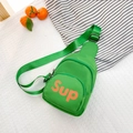 Vibrant lime green nylon chest bag for kids with orange Sup logo and adjustable strap - Green