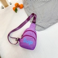 Purple nylon crossbody bag for kids with blue letter print and adjustable shoulder strap - Purple
