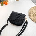Mini black crossbody bag for girls in textured faux leather with gold-tone hardware - Black