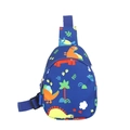 Cute dark blue kids dinosaur chest bag with colorful cartoon patterns and adjustable strap - Blue
