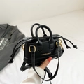 Mini black leather handbag with gold hardware and detachable strap for women - Black