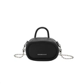 Mini black pebble leather handbag with silver chain strap and FASHION & BAGS logo - Black