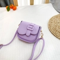 Mini light purple crossbody bag in lychee texture PU leather with golden square buckle - Purple