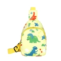 Yellow kids crossbody chest bag featuring colorful cartoon dinosaur prints and adjustable strap - Yellow