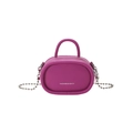 Mini oval leather crossbody bag in rose red finish with silver bead chain strap - Rose Red