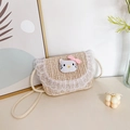 Bolso bandolera de paja beige para niños con lindo peluche de gatito y encaje - Gato Beige