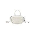 Mini white textured leather crossbody bag with round handle and silver ball chain - White