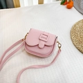 Pink mini crossbody saddle bag in lychee texture PU leather with square buckle - Pink