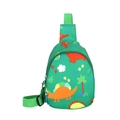 Cute green children's dinosaur chest bag with adjustable strap and cartoon print - Green