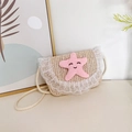 Bolso bandolera de paja para niños con estrella de mar rosa y borde de encaje blanco - Estrella de mar Beige