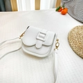 Mini white litchi pattern PU leather crossbody bag for girls with gold hardware details - White