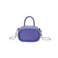 Mini purple leather handbag with litchi texture and silver metallic ball chain strap - Purple