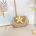 Bolso bandolera de paja para niños con encaje blanco y adorno de estrella de mar amarilla - Estrella de mar Caqui