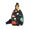 Cute black crossbody bag for kids featuring colorful cartoon dinosaur prints and adjustable strap - Black