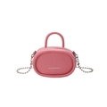 Pink pebbled faux leather mini handbag with silver bead chain and top handle - Pink